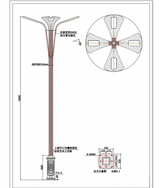 12米银杏叶路灯CAD