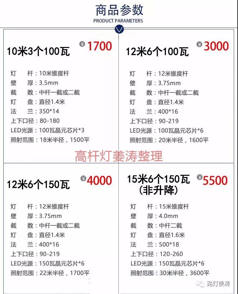 25米升降式高杆灯价格表